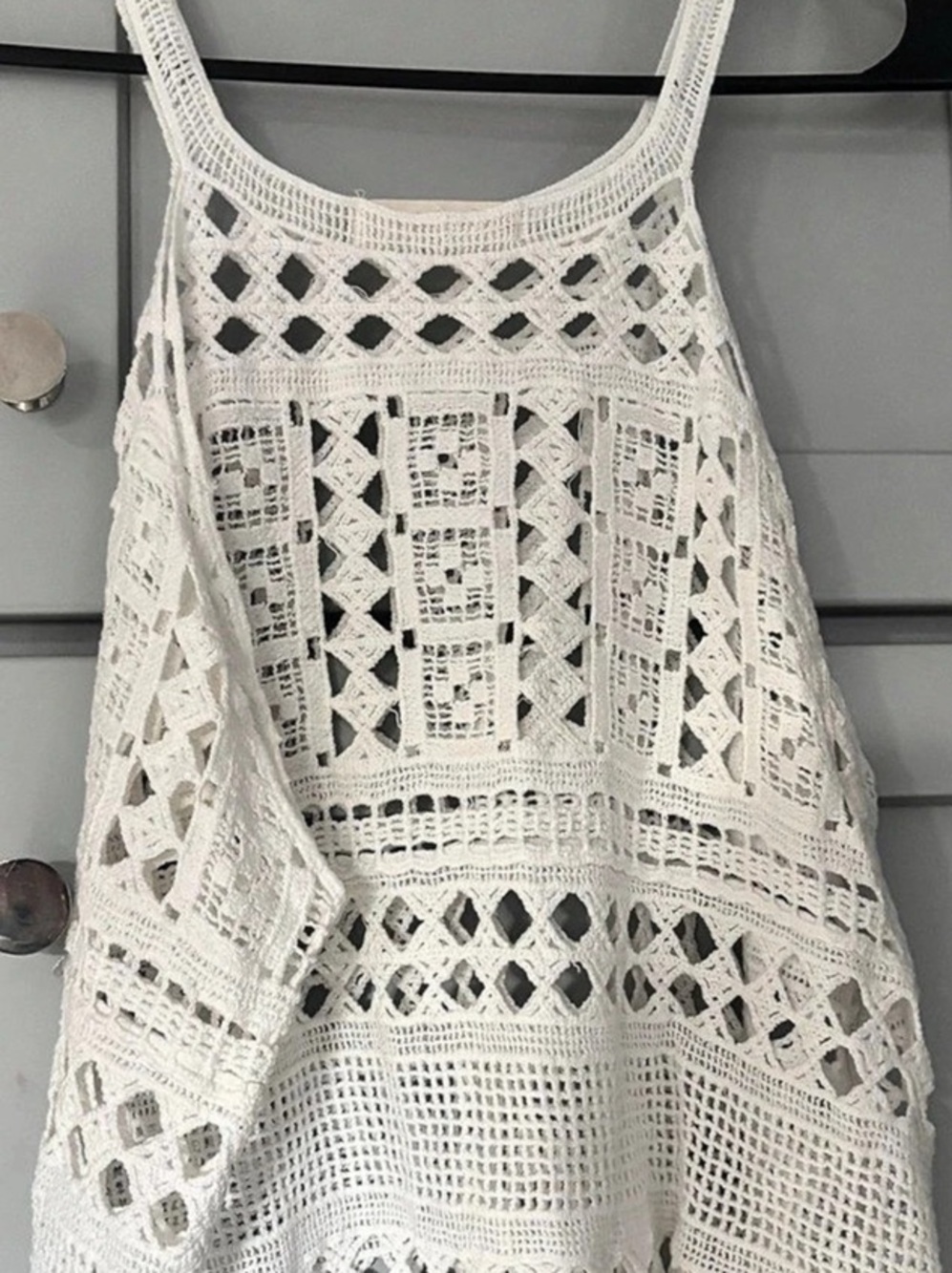 Elodie Crochet Openwork Tank Top in White Large Like New